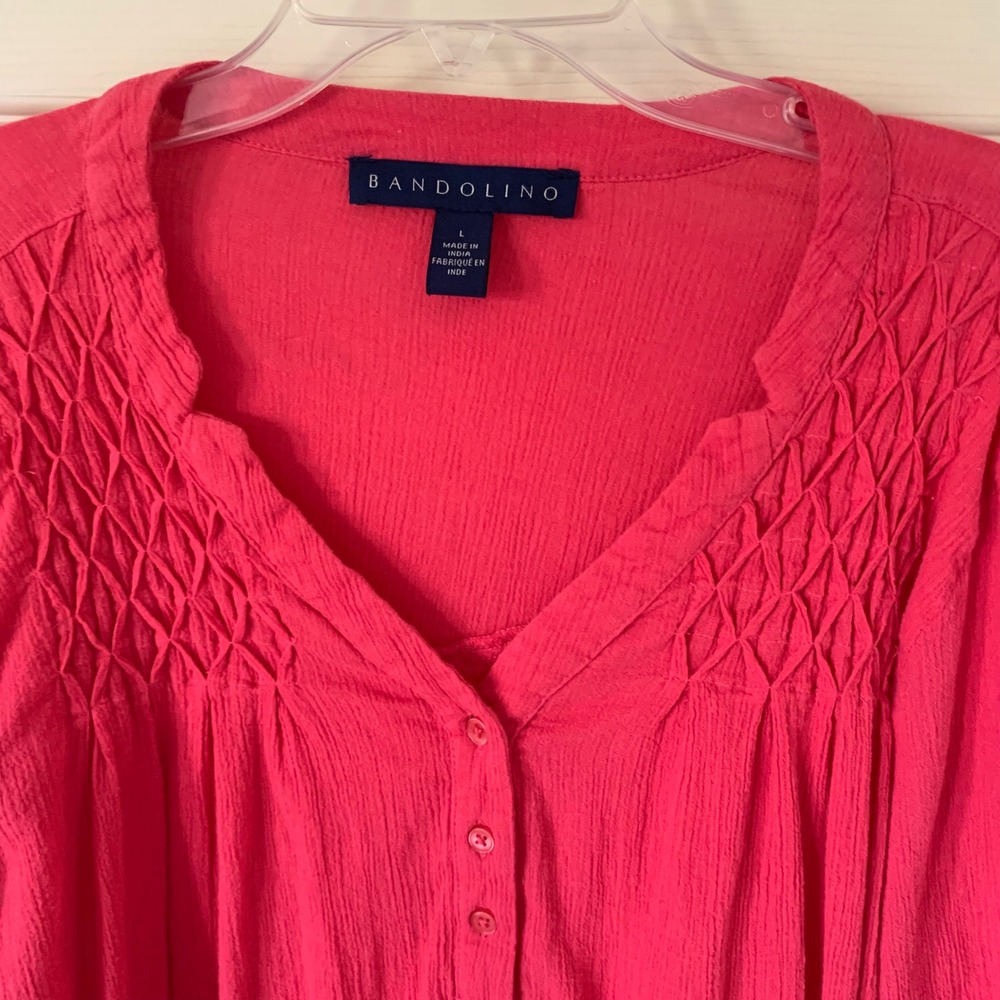 Bandolino Large Top Pink Corrine Smocked Henley Roll Tab Sleeve SDBW7759-PAP - Picture 2 of 10